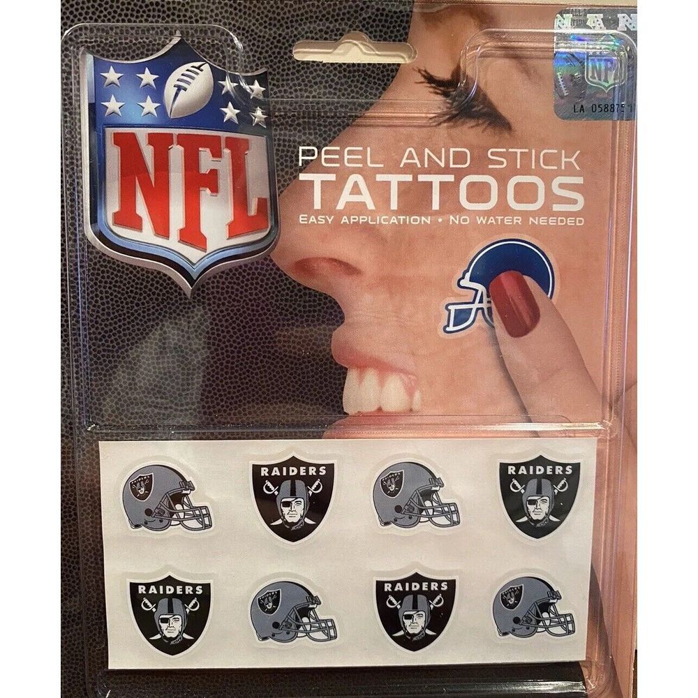 Raiders 8-Pack Peel And Stick‎ Temporary Tattoos NFL Easy Application Football